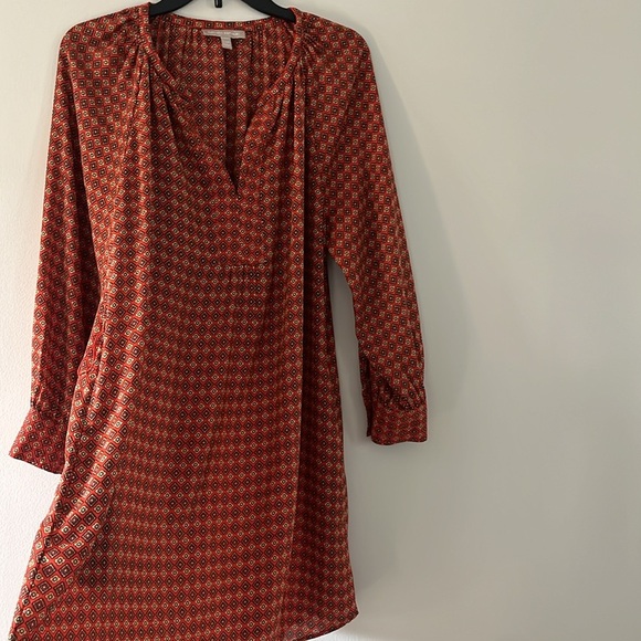 BANANA REPUBLIC Long Sleeve Belted Mini Dress Printed Rust Orange 14P - Picture 11 of 16